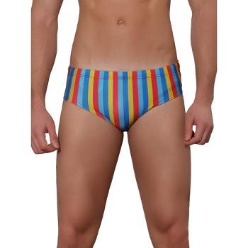 Lars Amadeus Men's Summer Stretch Color Block Stripe Pattern Pool Swim Briefs