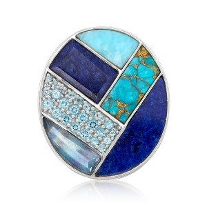 Ross-Simons Tonal Blue Multi-Gemstone Inlay Ring With 3.80 Carat Sapphire and .80 ct. t.w. Swiss Blue Topaz in Sterling Silver - 1 of 4