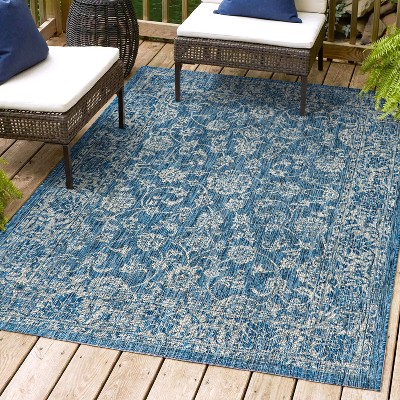 Navy and Gray Synthetic Flat Woven Rectangular Area Rug