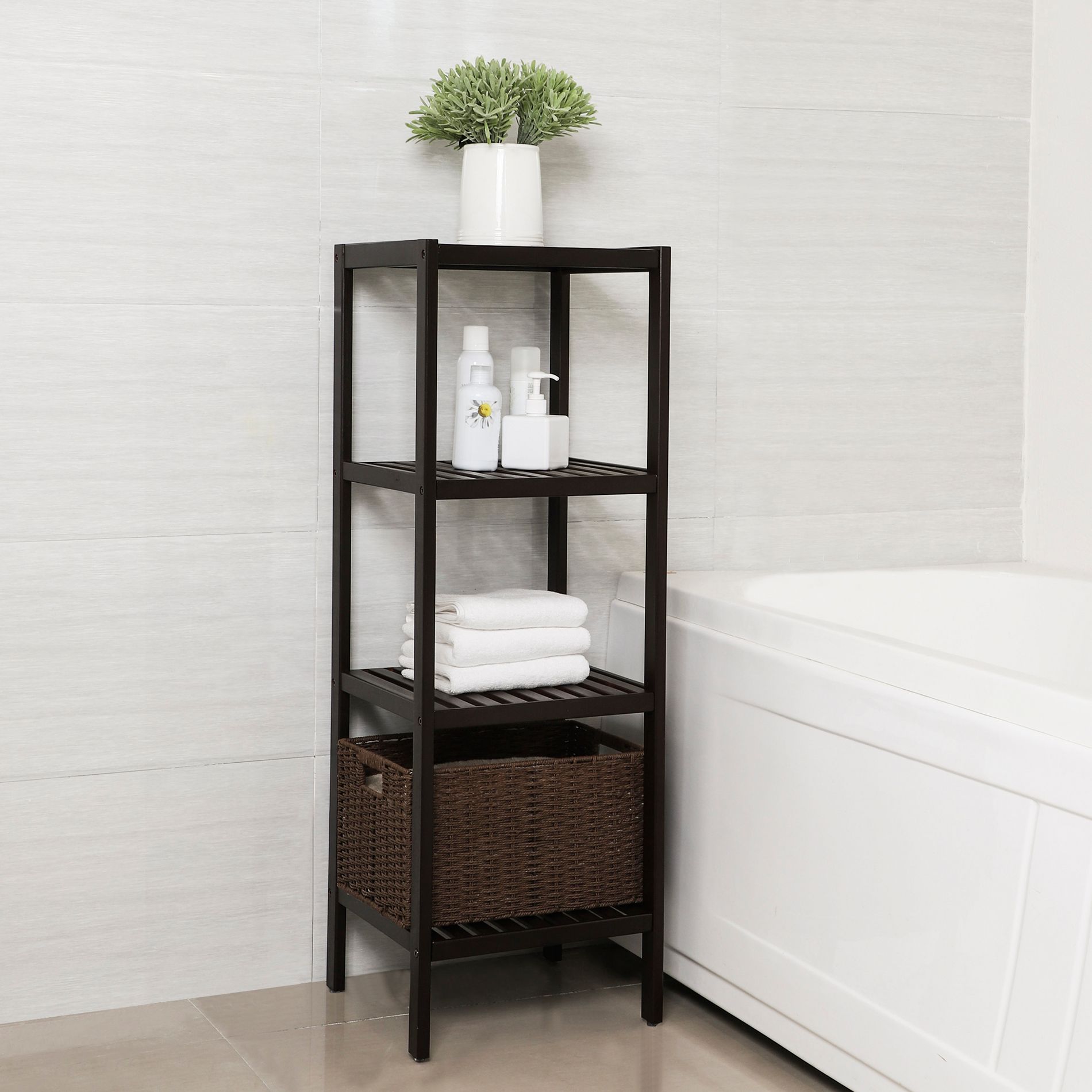 Bamboo Shelving Unit, Storage Shelf with Adjustable Shelves, Multi-Purpose Rack for Bathroom, Kitchen, Living Room