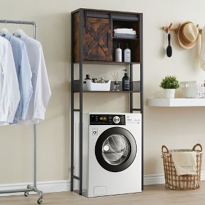 Over The Toilet Storage Cabinet, Bathroom Above Toilet Storage Cabinet with Sliding Door and Adjustable Shelves, Large Capacity, Rustic Brown - 1 of 4