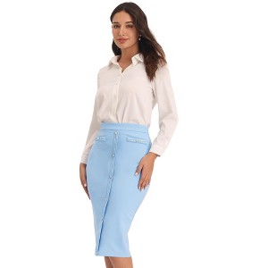 INSPIRE CHIC Women's High Waist Business Work Tweed Trim Button Decor Bodycon Skirts - 1 of 4