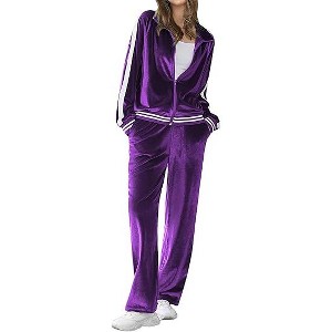 Ekouaer Women's Velvet Velor Tracksuits 2 Piece Lounge Outfits Zip Up Sweatshirt and Sweatpants with Pockets - 1 of 4