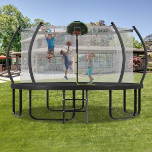 Whisen 16FT Trampoline with Basketball Hoop, Round Outdoor Trampoline with Enclosure Net & Curved Poles & Ladder - 1 of 4