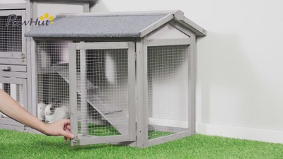 Dark Gray and White Wooden Guinea Pig Hutch with Run