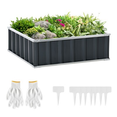 Outsunny 35.5" x 35.5" Galvanized Raised Garden Bed Kit, Large Metal Planter Box for Deep Root Vegetables, Flowers, Herbs & Succulents, Steel