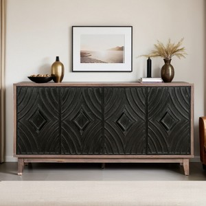 Mid Century 60" Sideboard Buffet Cabinet with Solid Wood Legs,4 Convex pattern diamond Doors and 2 Shelves - Leovsnove - 1 of 4
