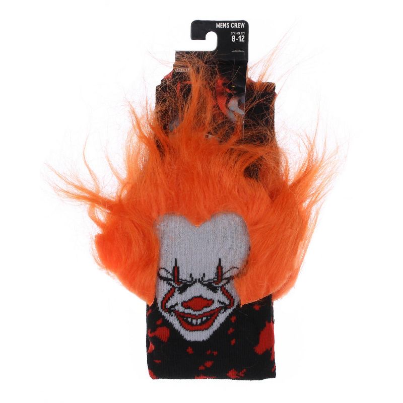IT Pennywise The Clown Fuzzy Hair Character Design Horror Film Men's Crew Socks Black, 4 of 5