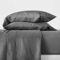 Twin/Twin XL 100% Washed Hemp Solid Sheet Set Dark Gray - Casaluna™