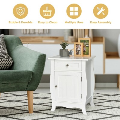 White MDF 1-Drawer Nightstand with Cabinet Storage