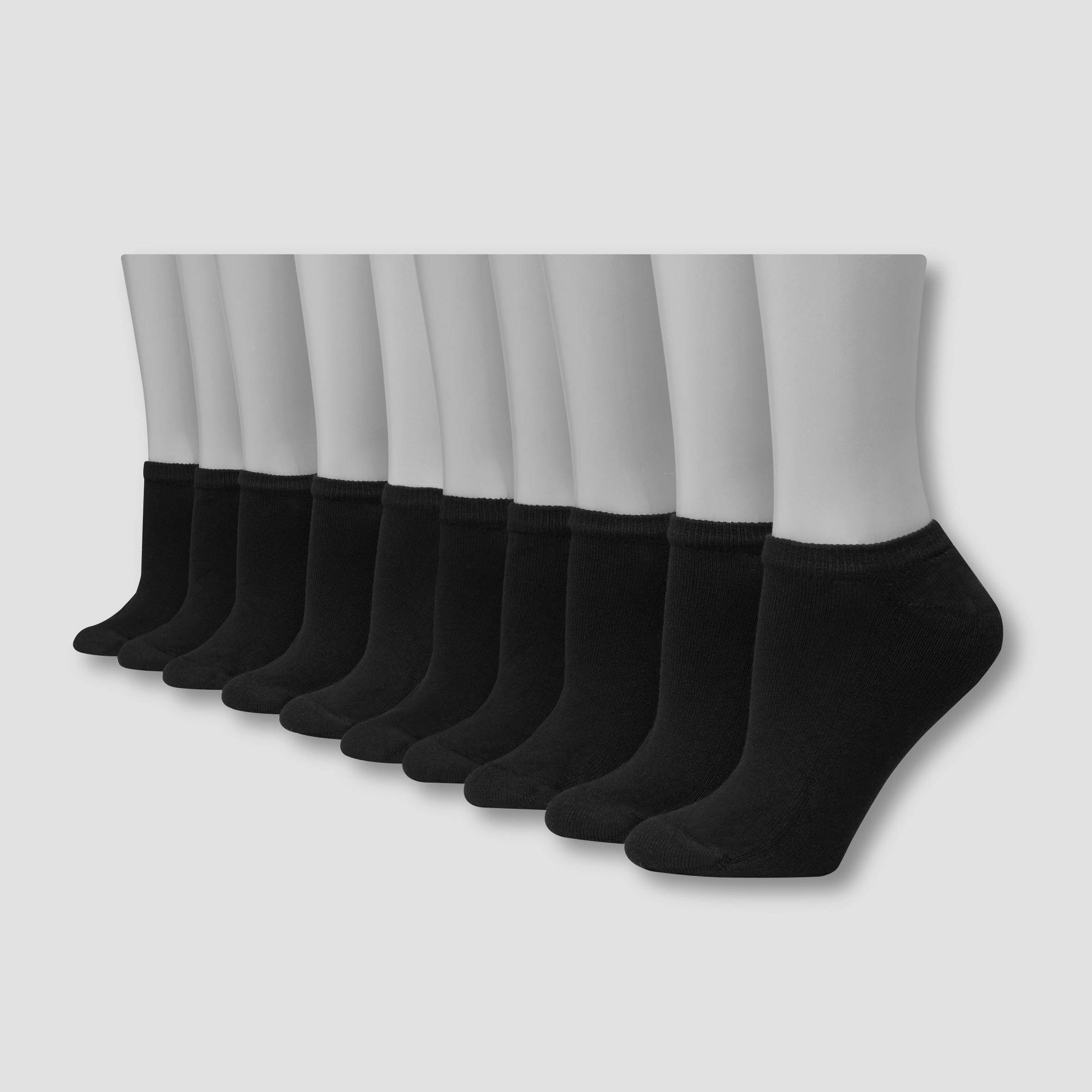 Hanes Women's 10pk Cushioned No Show Socks - Black 5-9