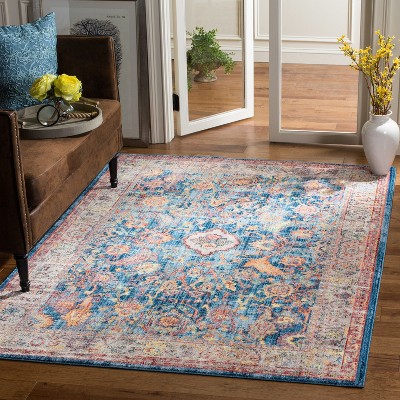Vintage Blue Synthetic 9' x 12' Hand-Knotted Area Rug