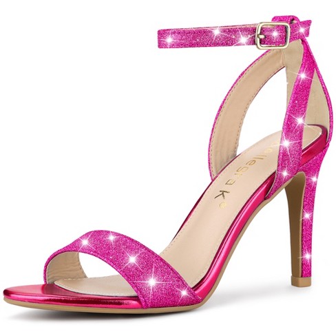 Allegra K Women's Glitter Ankle Strap Stiletto High Heel Sandals Hot Pink  10 : Target