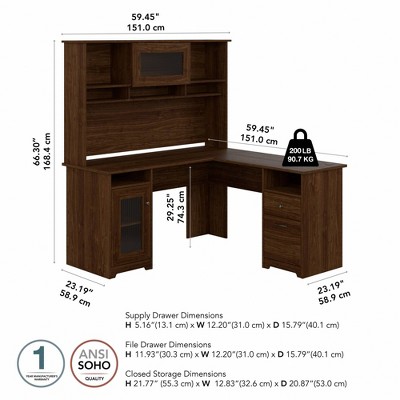 Modern Walnut L-Shaped Desk with Hutch and USB Hub