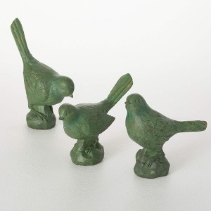 Sullivans 6"  5.5" & 8.25" Green Bird Figurine Set of 3  Resin - 1 of 3