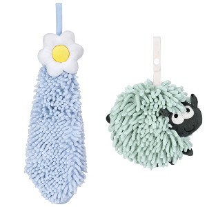 REGALWOVEN Flower and Sheep Shape Absorbent Fast Drying Chenille Hand Towels with Hanging Loop 6" x 15"/7" x 7" 2 Packs - 1 of 4