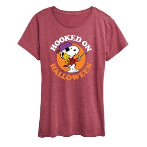 Women's - Peanuts - Hooked On Halloween Short Sleeve Graphic T-Shirt - 1 of 4