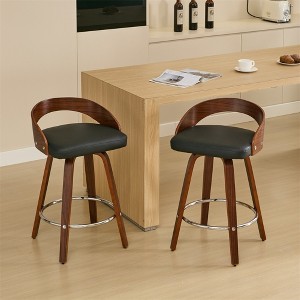Counter Height Bar Stools Set of 2, Wood Legs Bar Chairs with Low Back, 360-Degree Swivel with Soft Cushion Seat - 1 of 4