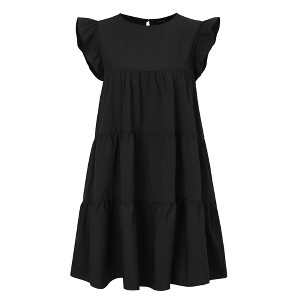 Clearlove Women's Ruffle Sleeve Mini Dress Summer Casual Crewneck Flowy A Line Short Babydoll Dress with Tiered - 1 of 4