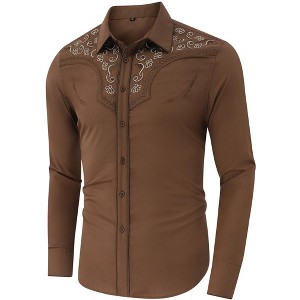 Men's Western Cowboy Shirts Casual Embroidered Long Sleeve Button Down Shirt - 1 of 4