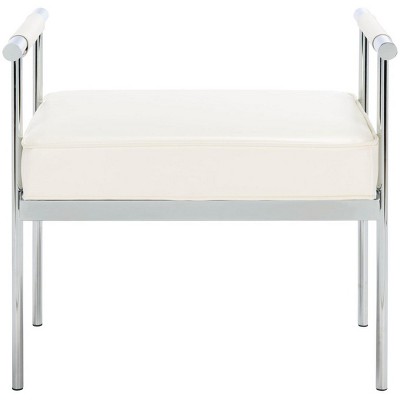 Pim Small Rectangle Bench W/ Arms - White/Chrome - Safavieh
