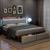 Queen LED Bed Frame with Headboard, Upholstered Platform Bed with Charge Station and Storage Drawers - 3 of 4