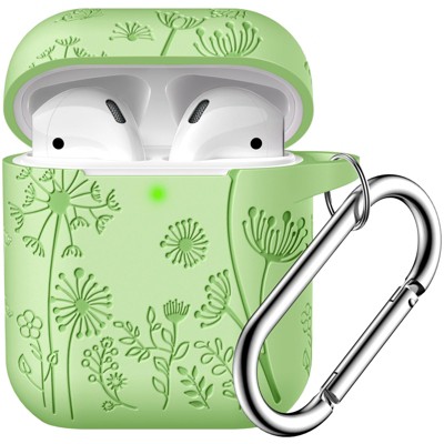 BONGEEK for AirPod Case 2nd 1st Generation Case Cover, Flower Engraved Full Protective Case Soft Silicone Pattern LED Visible,Lettuce Green