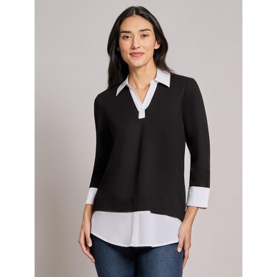 Jones New York Collared Shirt V-Neck Two-Fer Top
