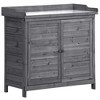 SKRAN Outdoor 39" Potting Bench Table, Rustic Garden Wood Workstation Storage Cabinet Garden Shed with 2-Tier Shelves and Side Hook, Grey - 2 of 4