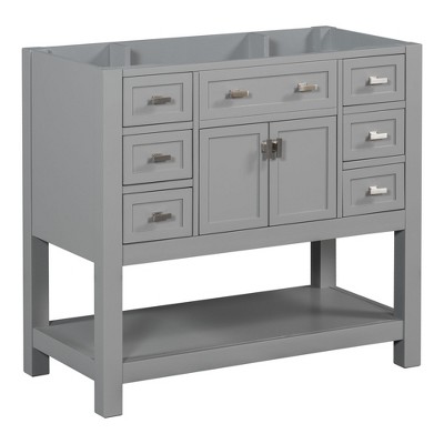 NicBex Bathroom Vanity without Sink/with Sink,Modern Bathroom Sink Vanity with 2 Soft Closing Doors and 6 Drawers,36" Bathroom Sink Cabinet,White