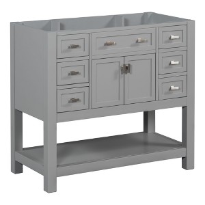 NicBex Bathroom Vanity without Sink/with Sink,Modern Bathroom Sink Vanity with 2 Soft Closing Doors and 6 Drawers,36" Bathroom Sink Cabinet,White - 1 of 4