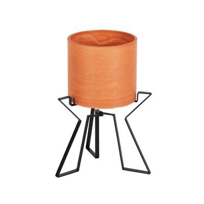 9" Simple Minimalist Tabletop and Floor Florence Wood Stone and Iron Planter with Stand Terra Cotta - ACHLA Designs