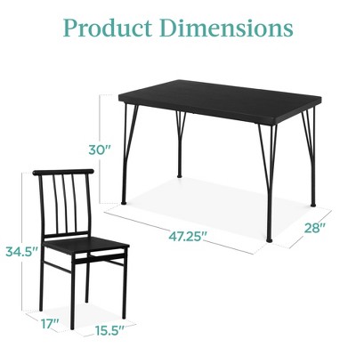 Black Metal and Wood 5-Piece Dining Set with 4 Chairs