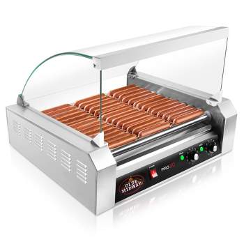 Olde Midway Electric Hot Dog Roller Grill Machine with Glass Cover, Commercial Grade