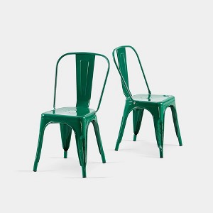IHOMEADORE 18Inch High Gloss Green Industrial Metal Dining Chairs set of 2 - 1 of 4