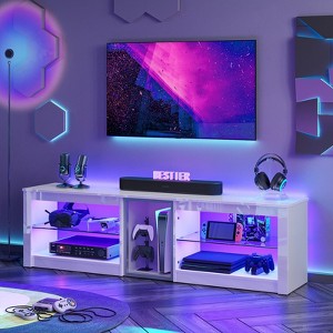 Bestier TV Stand for TVs up to 60 or 70 inch, Gaming Media Console for PS5, LED TV Cabinet with Power Outlet & Glass Shelves - 1 of 4