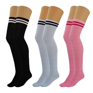3 Pairs Women’s Colorful Thigh-High Over-the-Knee Boot Socks – Soft, Stretchy, Warm Knitted Stockings, Size 5-10 - 1 of 4