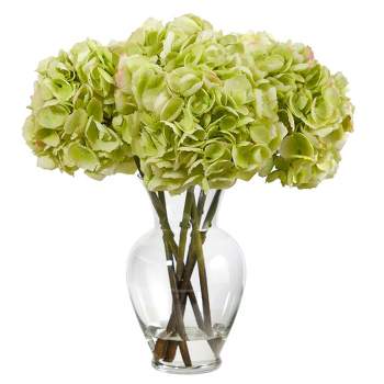 Nearly Natural 18-in Hydrangea Artificial Arrangement in Glass Vase