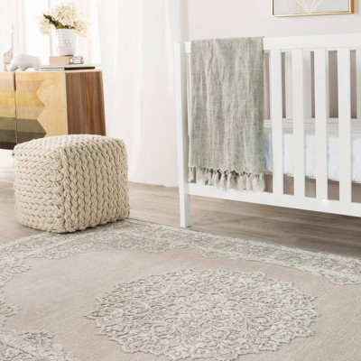 Beige Woolen Braided 16" Scandinavian Pouf