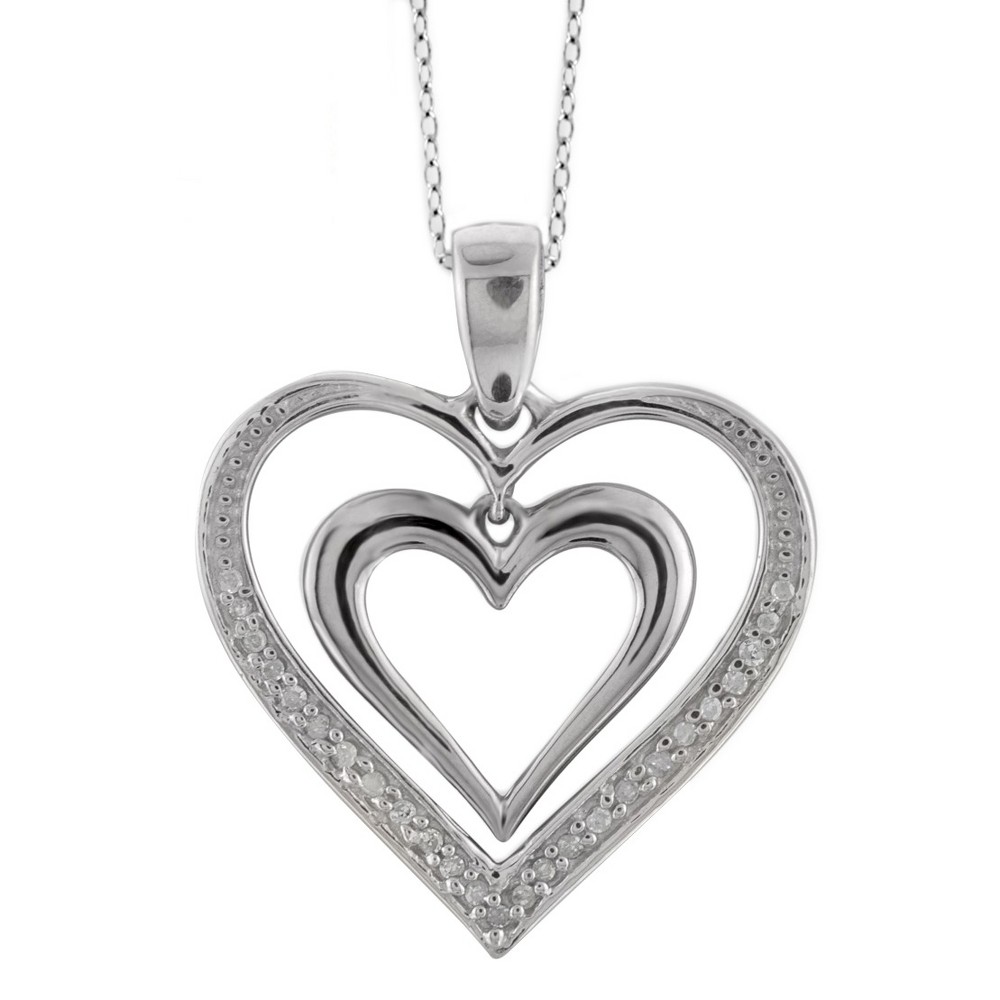 Photos - Pendant / Choker Necklace 1/10 CT.T.W Round-Cut White Diamond Pave Set Double Heart Pendant - White