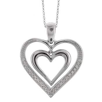 1/10 CT.T.W Round-Cut White Diamond Pave Set Double Heart Pendant - White (18")