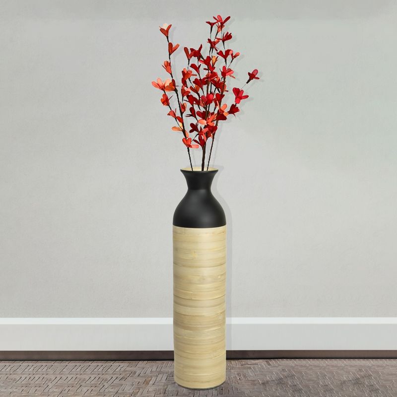 Uniquewsie Elegant Black or White Cylinder Shaped Tall Spun Bamboo Floor Vases, Embellished with a Glossy Lacquer, and Enhanced with Natural Bamboo Finish - Stylish Home Decor, Heights of 31 and 23.5 Inches, 2 of 6