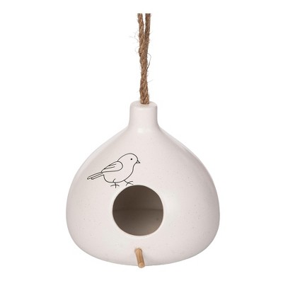 Transpac Ceramic White Bird House w/Bird Art Home Decorations Spring