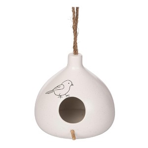 Transpac Ceramic White Bird House w/Bird Art Home Decorations Spring - 1 of 1