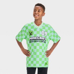 Boys' Minecraft Checkered Soccer Jersey - Green - 1 of 4