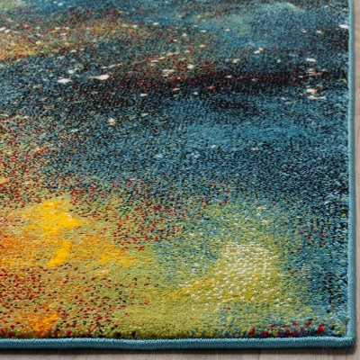Galaxy Blue and Multicolor Synthetic Runner Rug, 2'3" x 6'