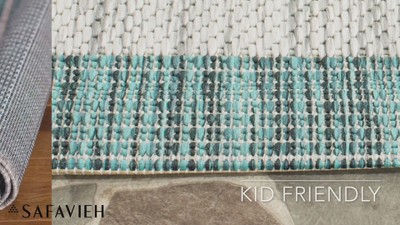 Ivory and Red Striped Square Synthetic Indoor/Outdoor Rug