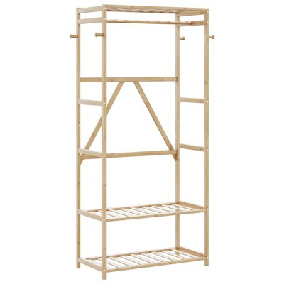 vidaXL Clothes Rack with Shelves 80x40x175cm Bamboo, Clothes Rack with Shelf, Bamboo Clothes Hanger, Coat Rack with Hook