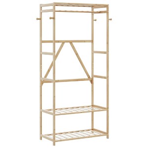 vidaXL Clothes Rack with Shelves 80x40x175cm Bamboo, Clothes Rack with Shelf, Bamboo Clothes Hanger, Coat Rack with Hook - 1 of 4