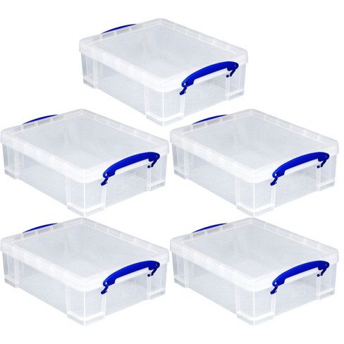 Really Useful Box Stackable 8.1 Liter Plastic Storage Container Bin with  Snap Lid & Built-In Clip Lock Handles for Home & Office Organization (5  Pack)